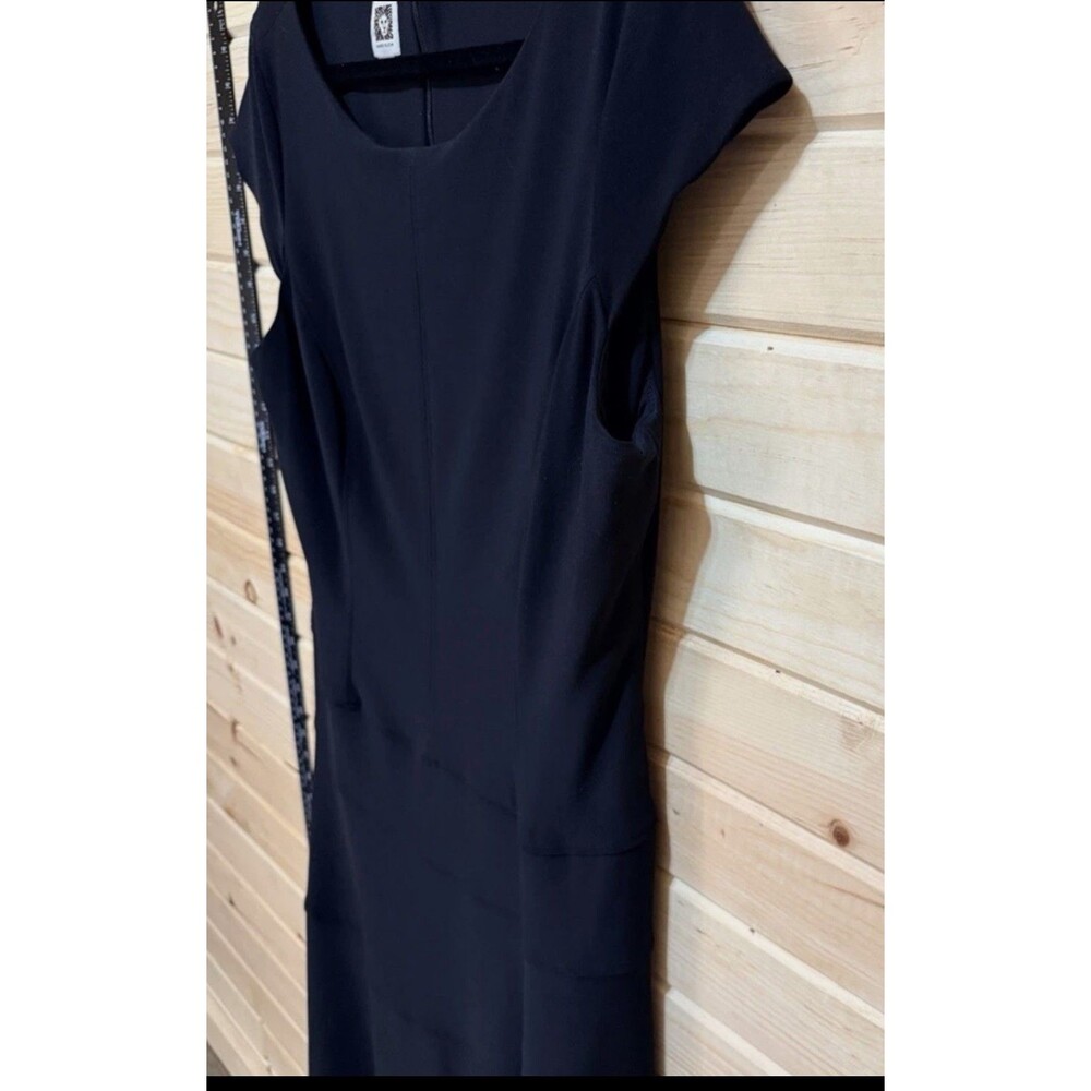 Anne Klein Black Short Sleeve Tiered Midi Dress Size 14 Fit and Flare